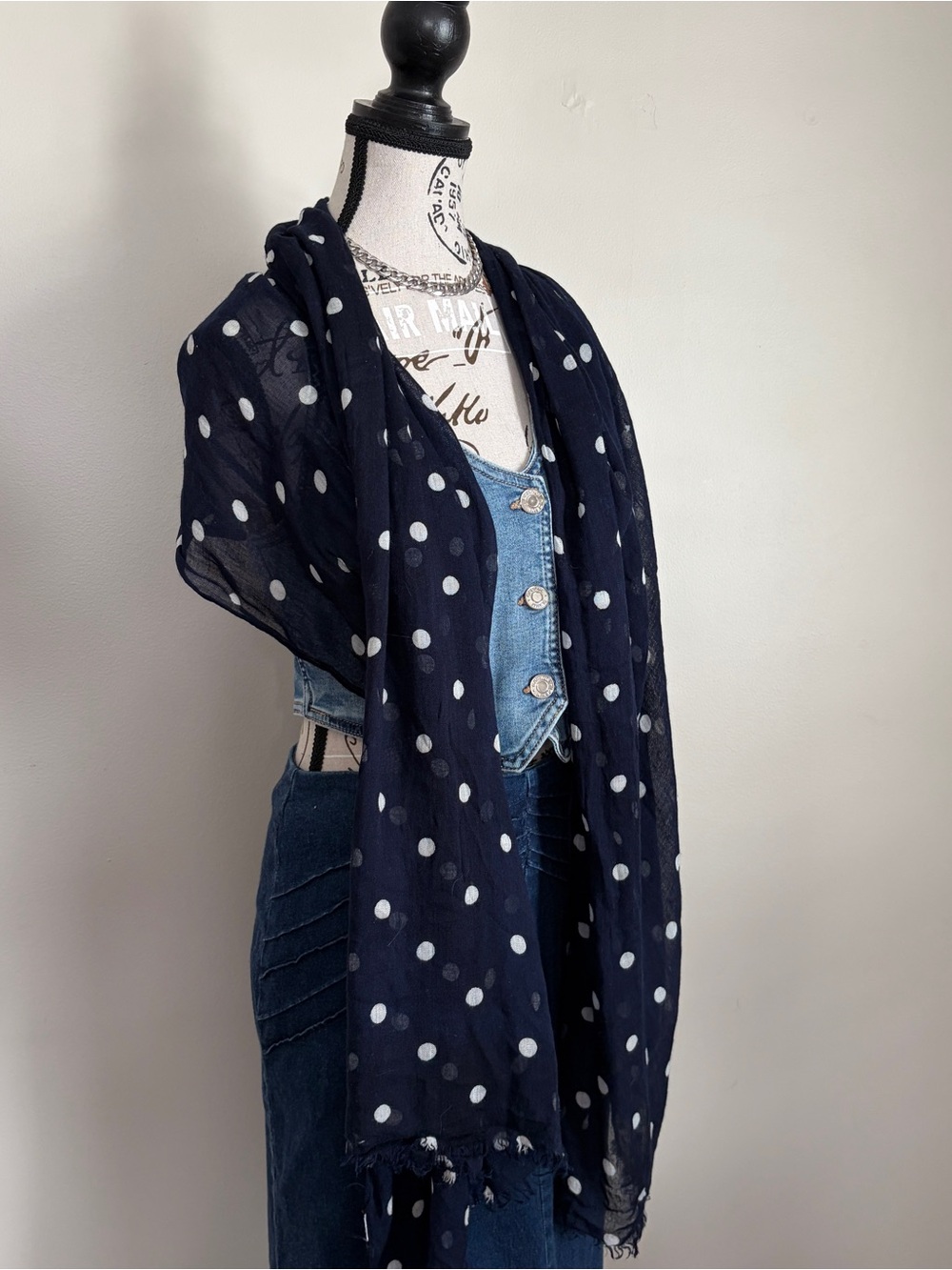navy polka dot scarf | oversized summer headscarf shawl wrap top
